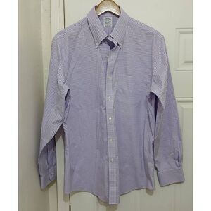 Brooks brothers mens size 16 REGENT shirt button down lavender gingham plaid